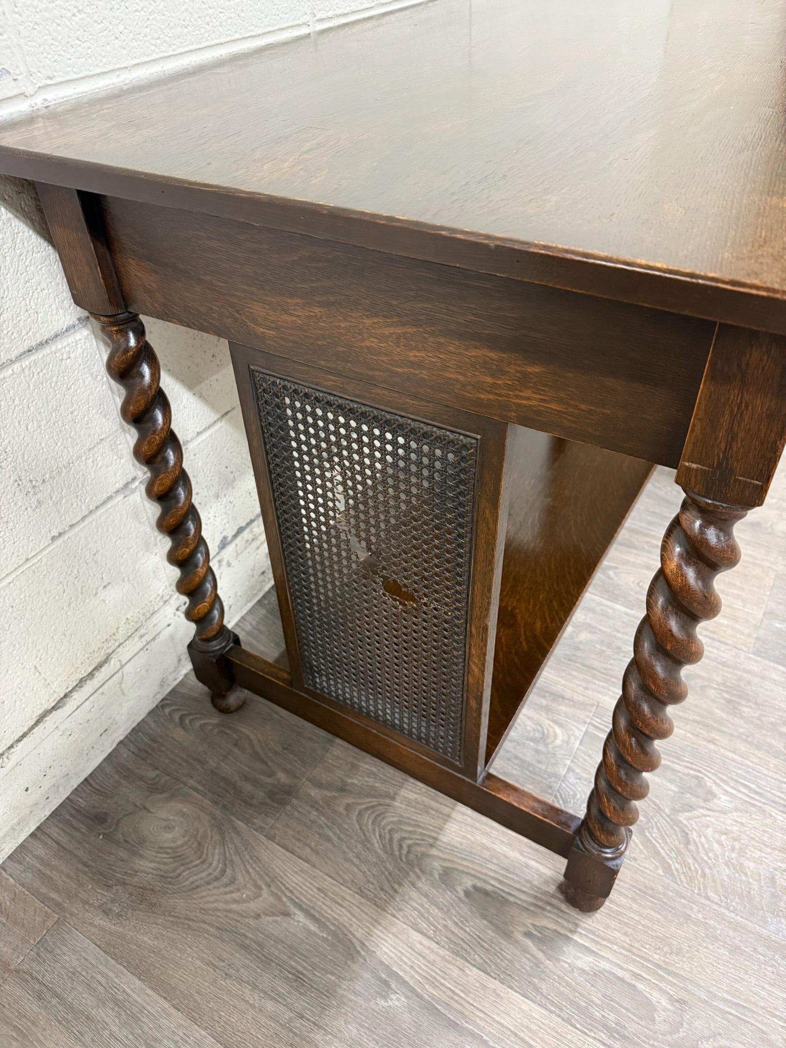 Antique Stickley Bros Barley Twist Oak Library Table with Drawer