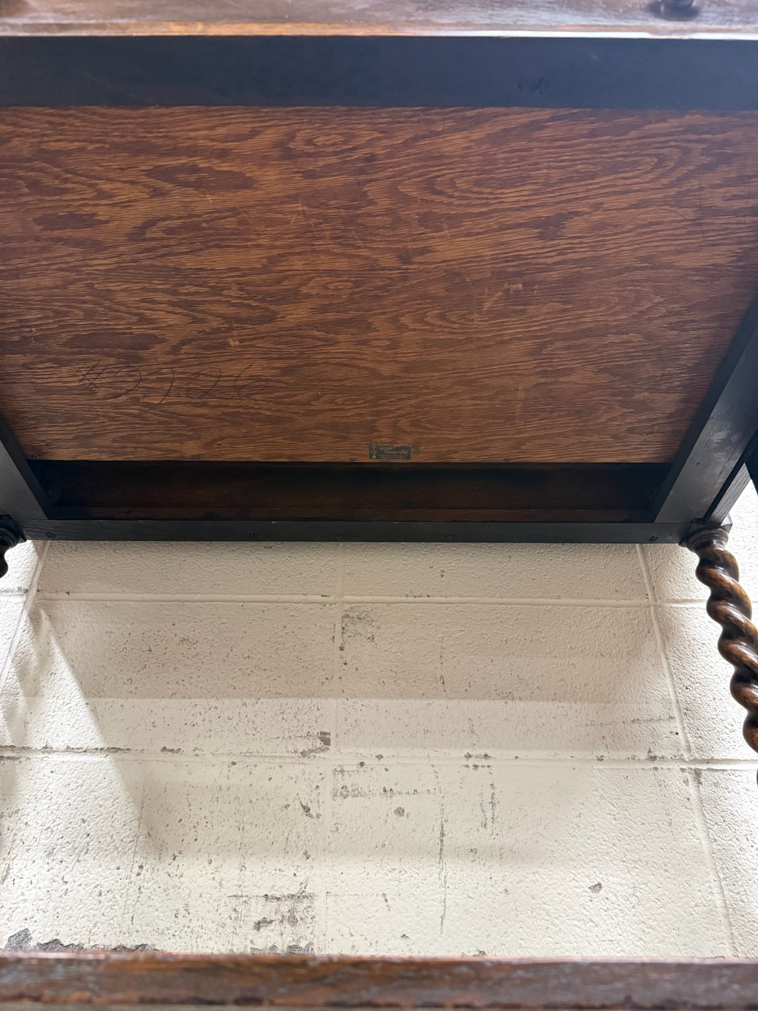 Antique Stickley Bros Barley Twist Oak Library Table with Drawer