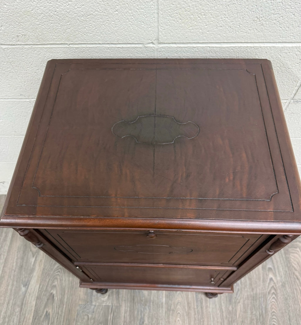 Antique Federal Colonial English Mahogany Lift Top Radio Cabinet Console Stand