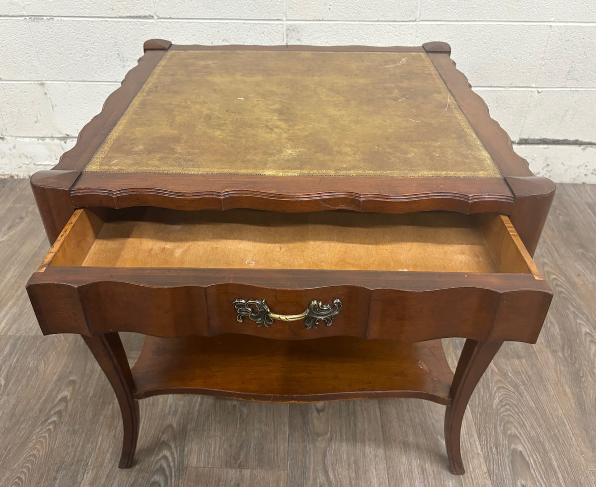 Vintage Townsend Mfg. Co. Tooled Leather Top Mahogany End Table