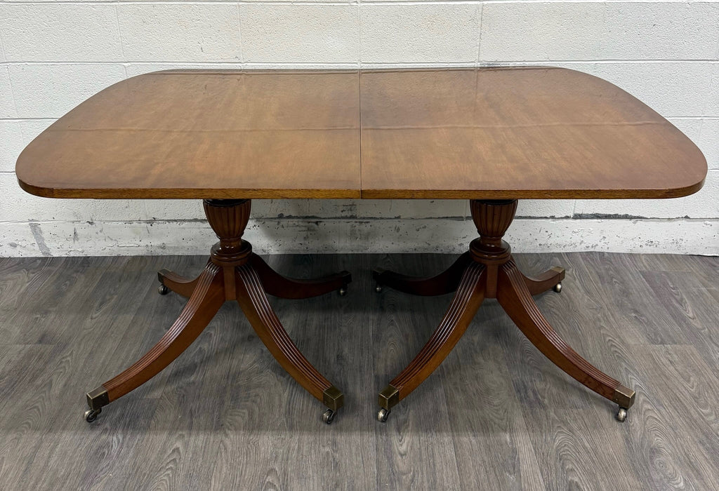 Vintage Georgian Regency Revival Mahogany Double Pedestal Dining Table