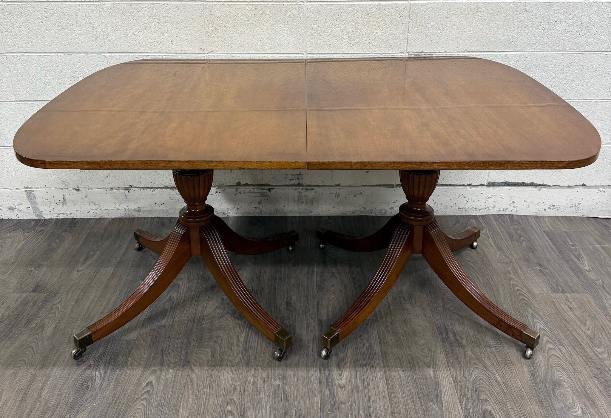 Vintage Georgian Regency Revival Mahogany Double Pedestal Dining Table