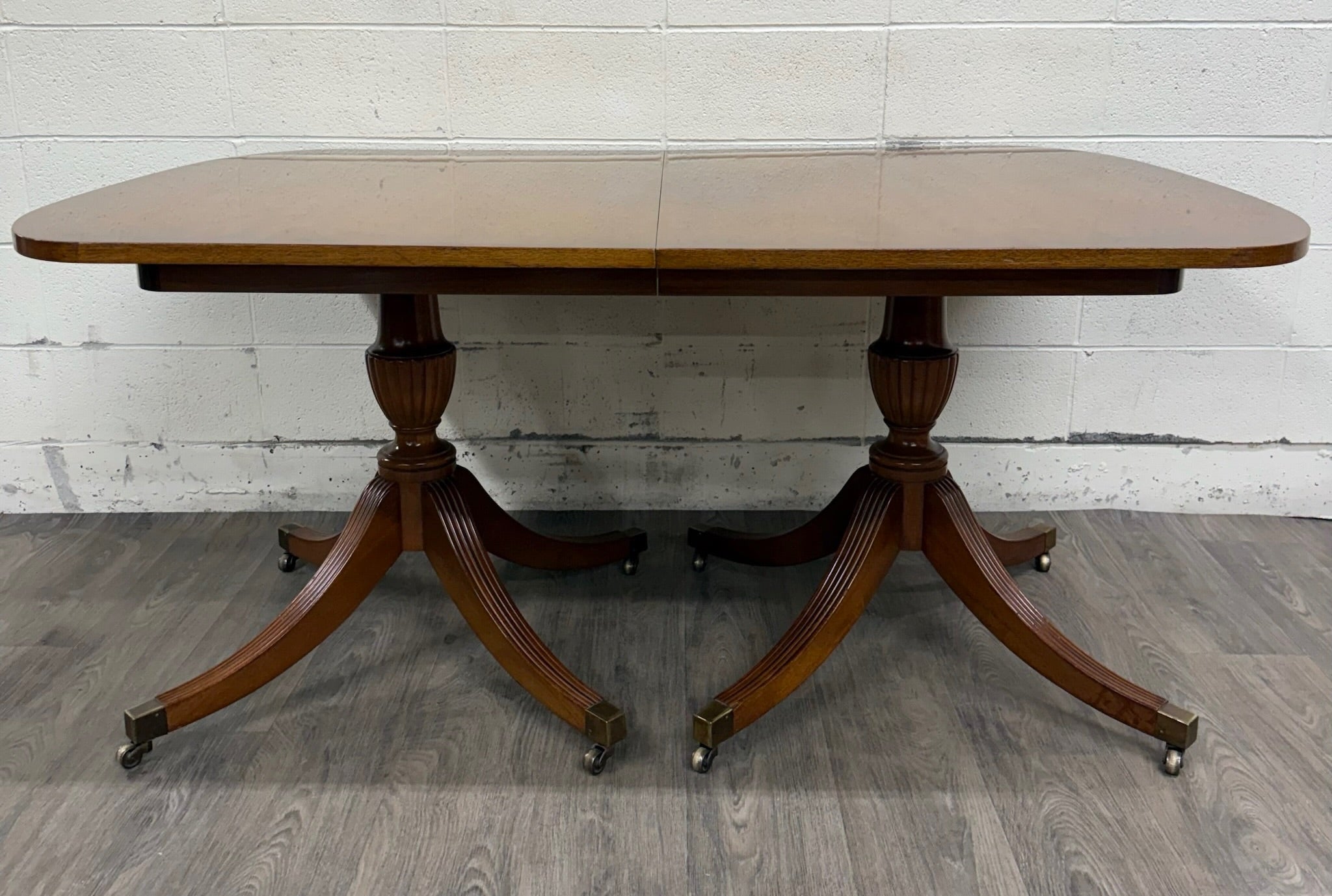 Vintage Georgian Regency Revival Mahogany Double Pedestal Dining Table