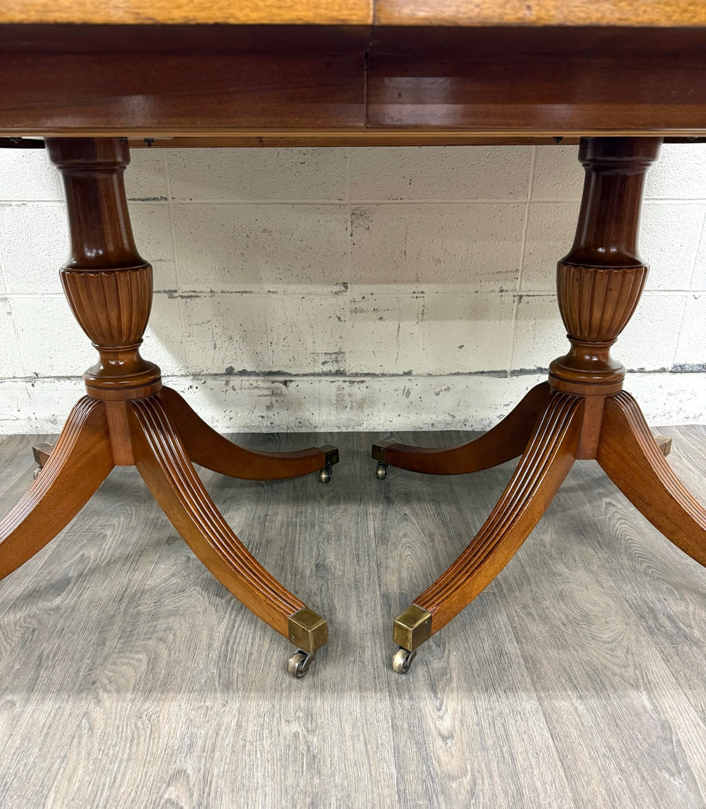 Vintage Georgian Regency Revival Mahogany Double Pedestal Dining Table