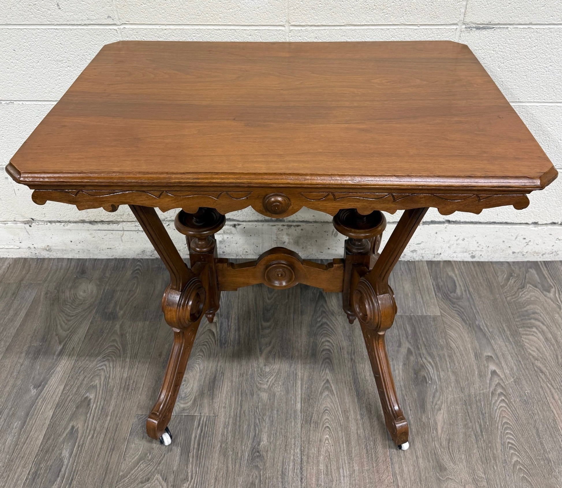 Antique W & M Salmans Victorian Eastlake Carved Oak Trestle Base Library Table