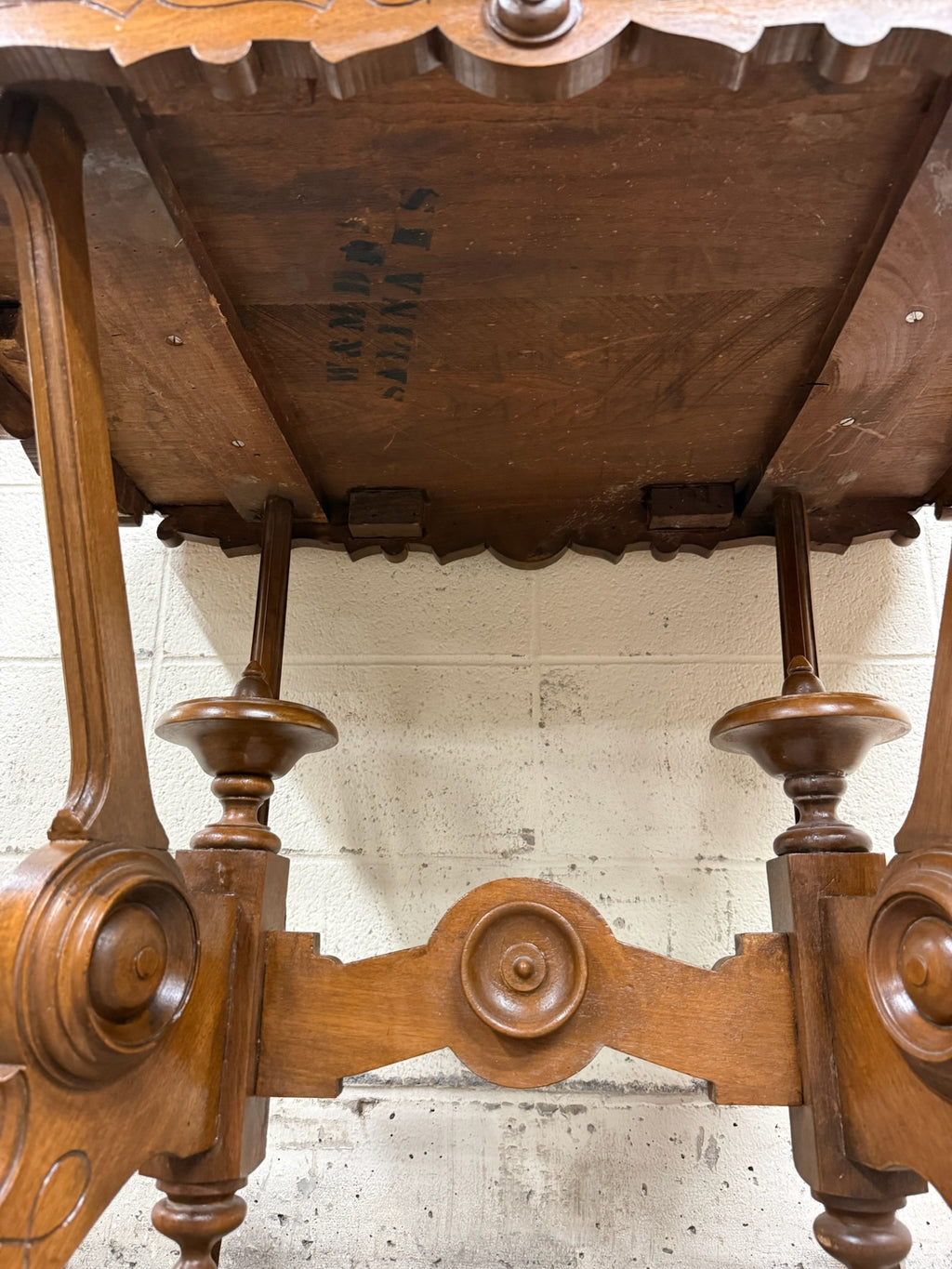 Antique W & M Salmans Victorian Eastlake Carved Oak Trestle Base Library Table