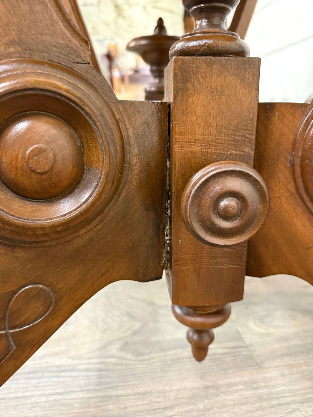 Antique W & M Salmans Victorian Eastlake Carved Oak Trestle Base Library Table