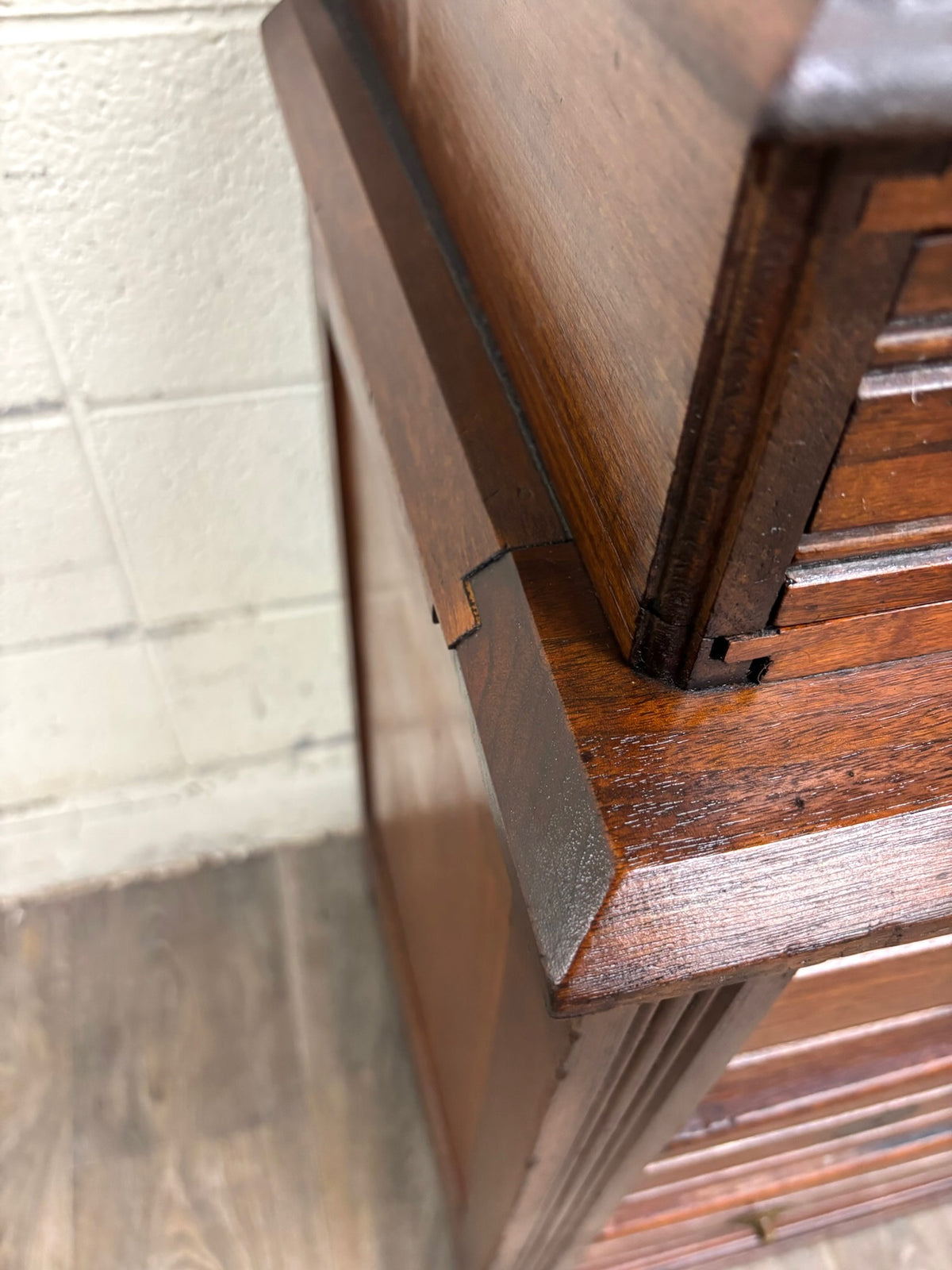 Antique Victorian Eastlake Walnut Dresser with Swivel Mirror and Marble Inlay