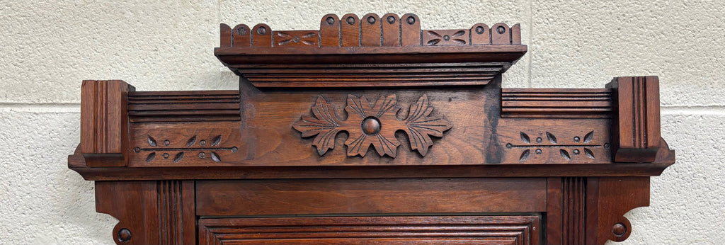 Antique Victorian Eastlake Walnut Dresser with Swivel Mirror and Marble Inlay