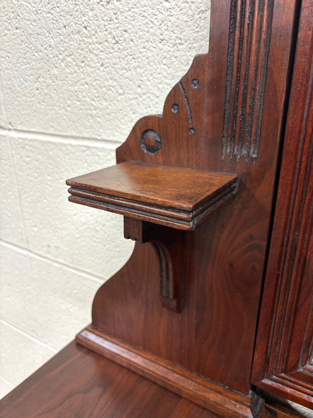 Antique Victorian Eastlake Walnut Dresser with Swivel Mirror and Marble Inlay