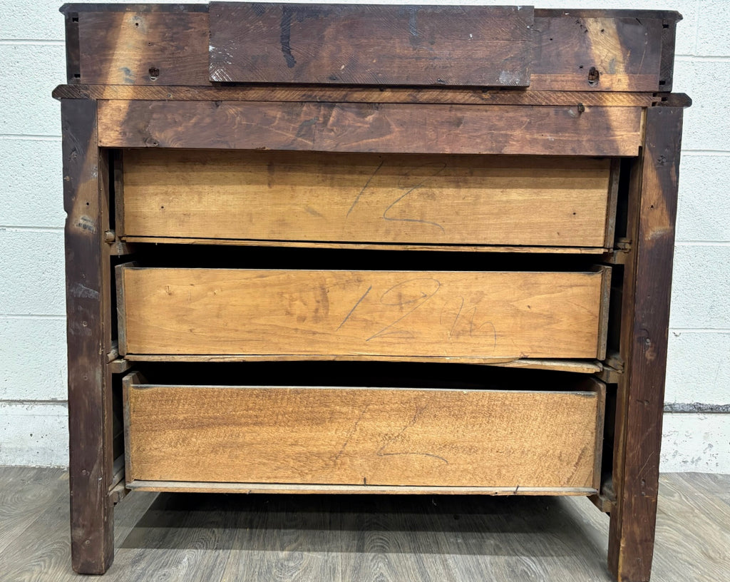 Antique Victorian Eastlake Walnut Dresser with Swivel Mirror and Marble Inlay