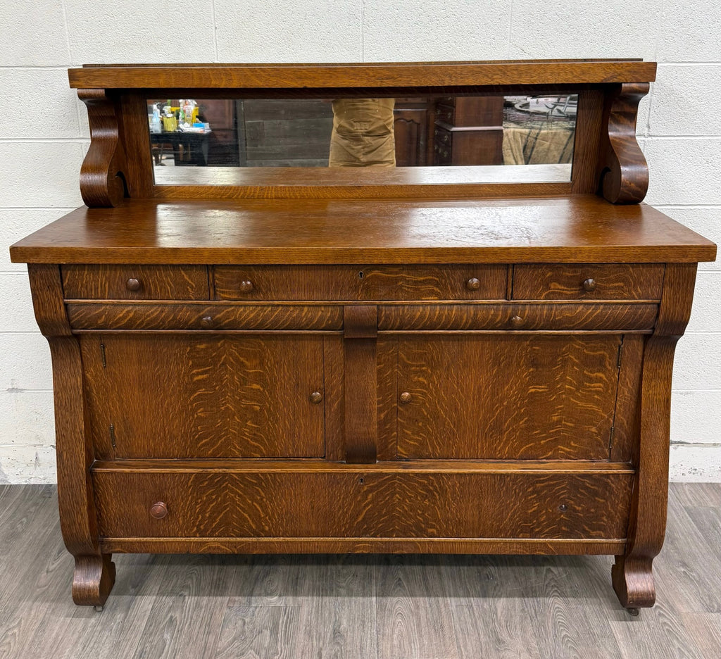 Antique Empire Quarter Sawn White Tiger Oak Sideboard Server Buffet