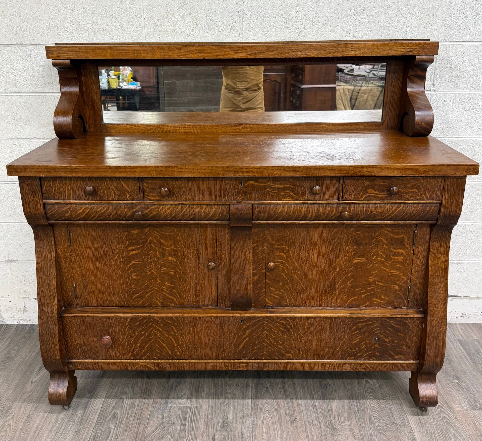 Antique Empire Quarter Sawn White Tiger Oak Sideboard Server Buffet