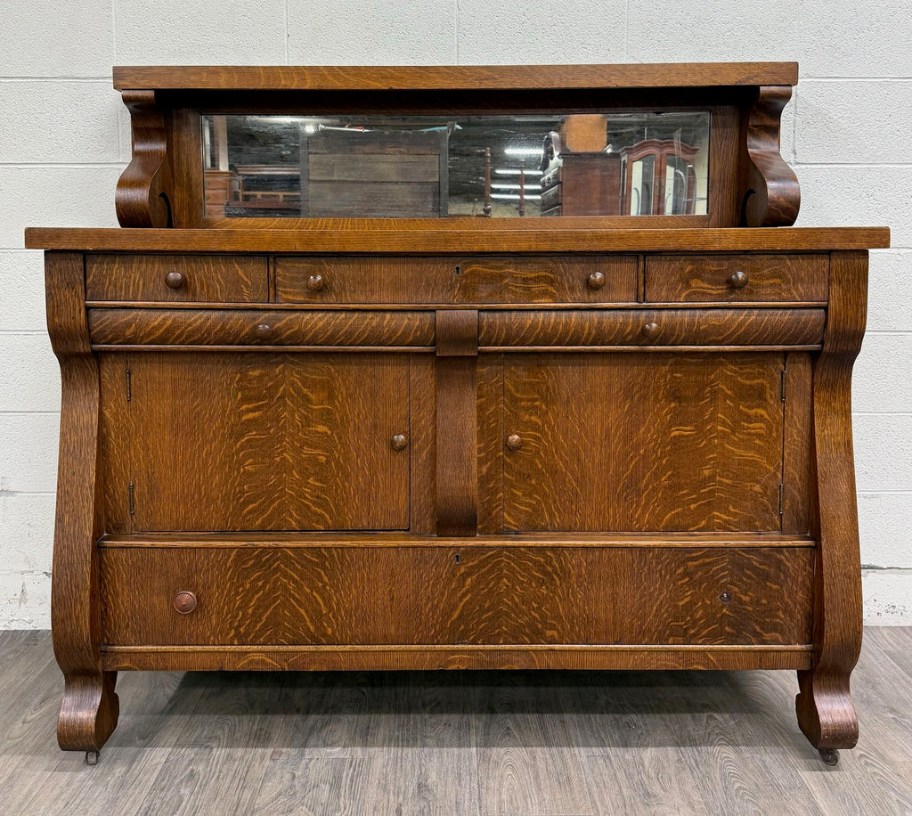 Antique Empire Quarter Sawn White Tiger Oak Sideboard Server Buffet