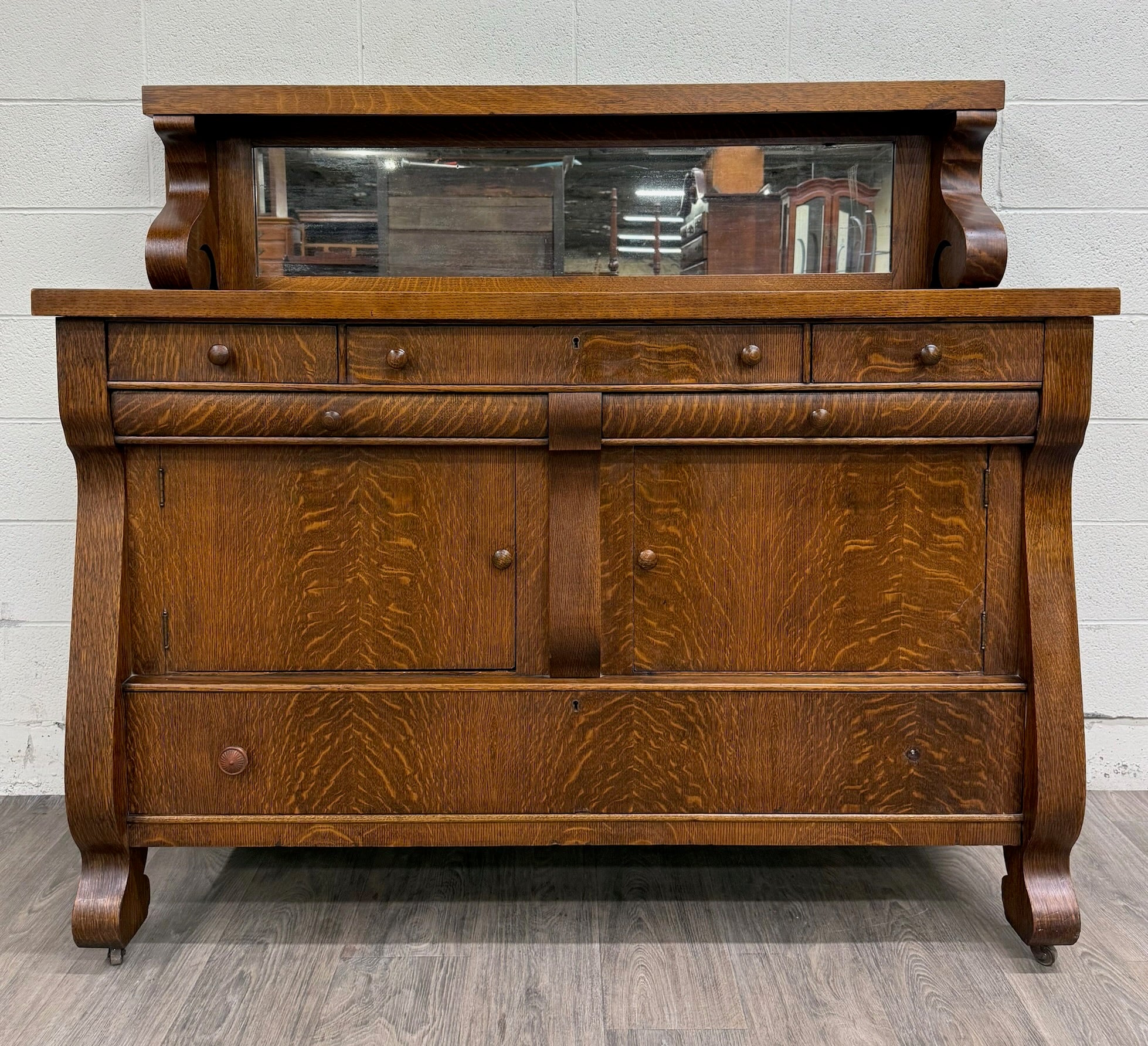 Antique Empire Quarter Sawn White Tiger Oak Sideboard Server Buffet