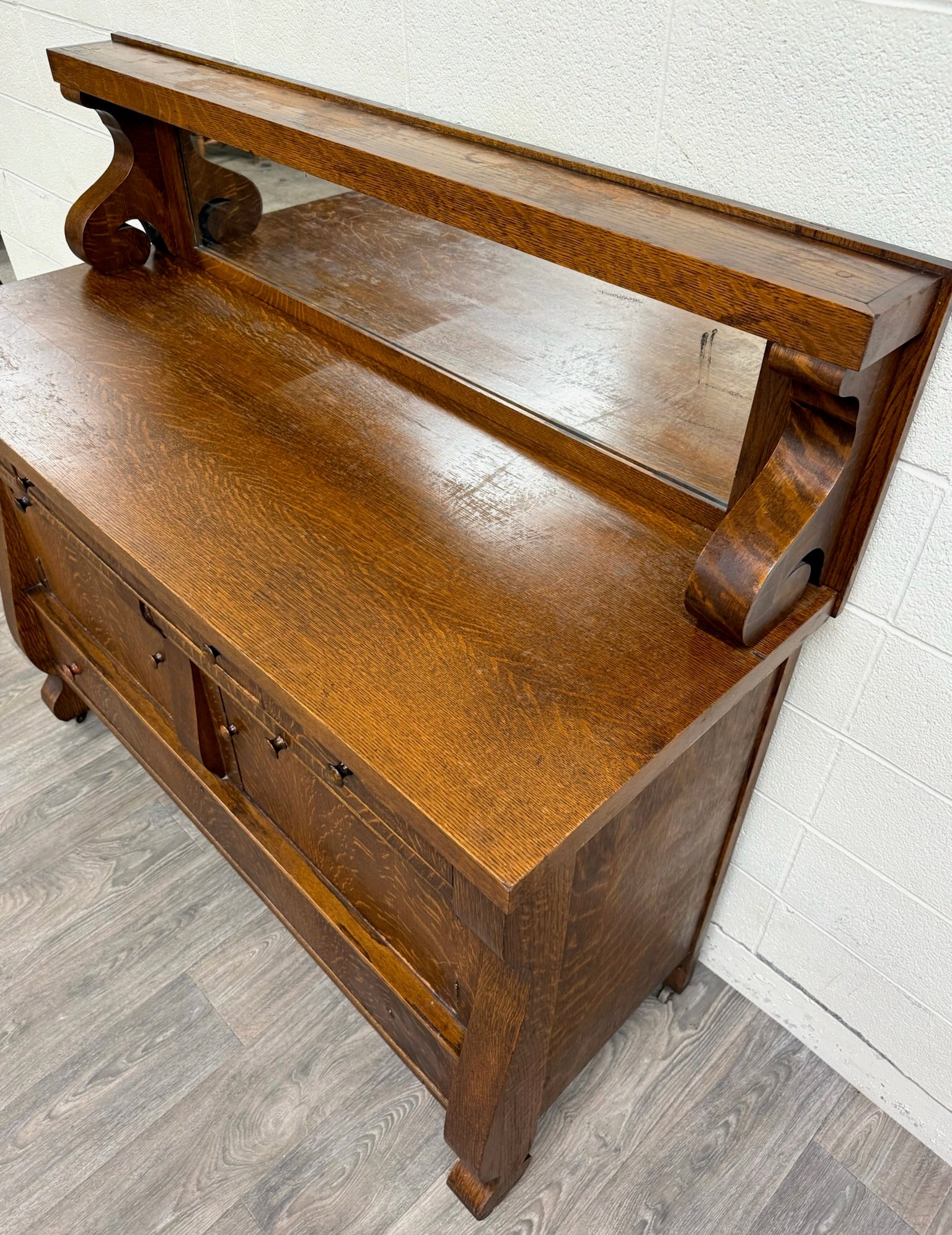 Antique Empire Quarter Sawn White Tiger Oak Sideboard Server Buffet