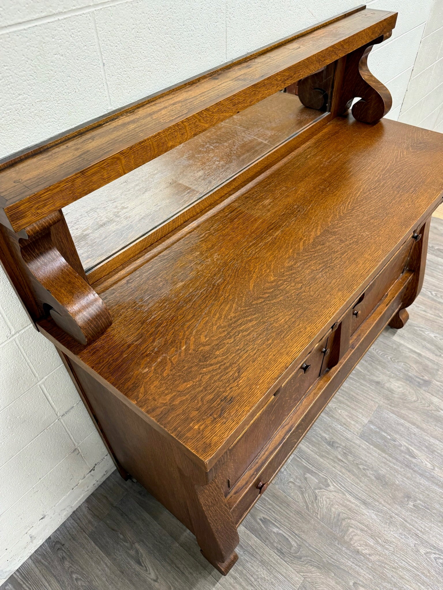 Antique Empire Quarter Sawn White Tiger Oak Sideboard Server Buffet
