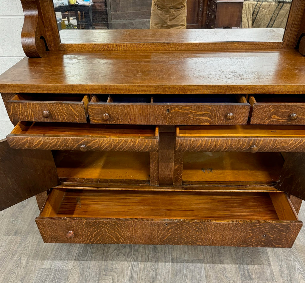Antique Empire Quarter Sawn White Tiger Oak Sideboard Server Buffet