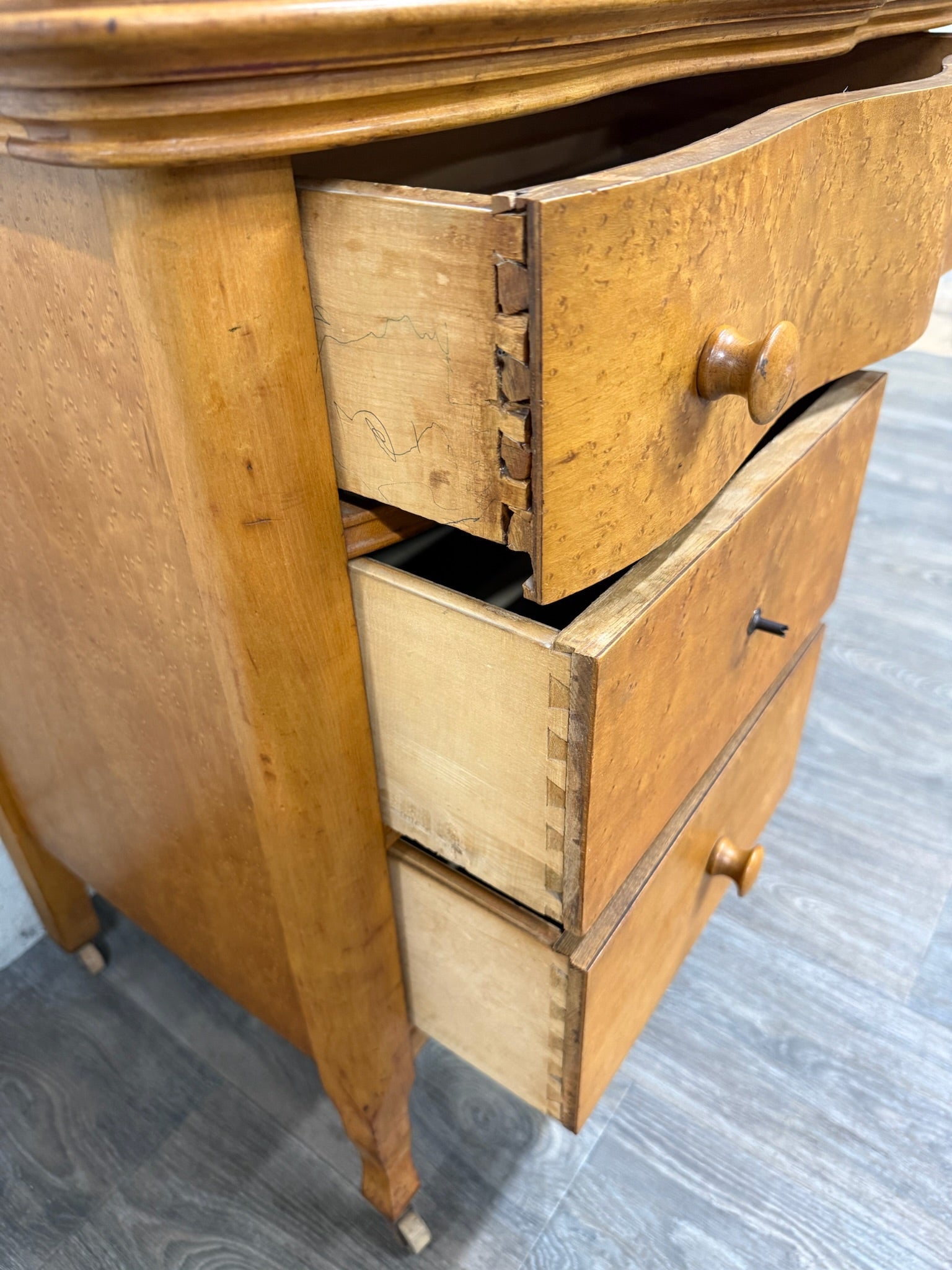 Antique Victorian or Edwardian Birdseye Maple Washstand Cabinet Commode Dry Sink