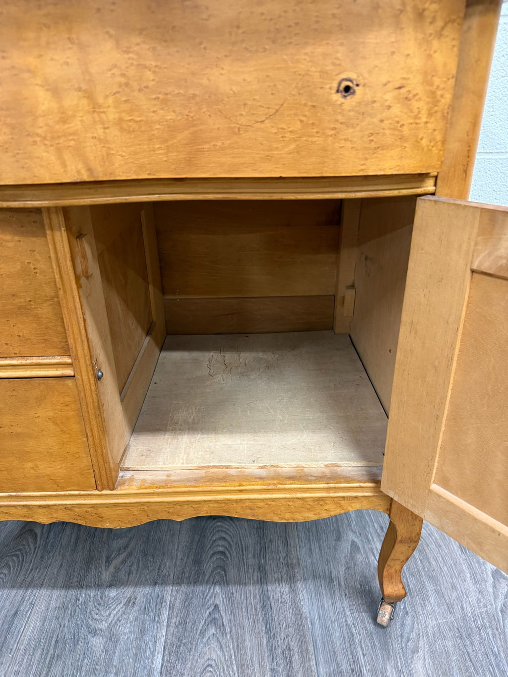 Antique Victorian or Edwardian Birdseye Maple Washstand Cabinet Commode Dry Sink
