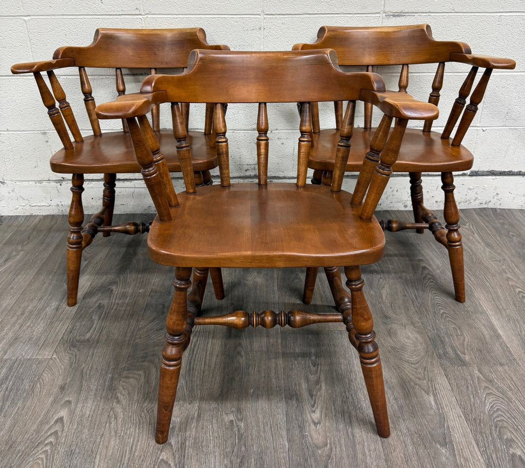 VTG Sprague & Carleton Colonial Revival Solid Maple Barrel Back Captain Chairs