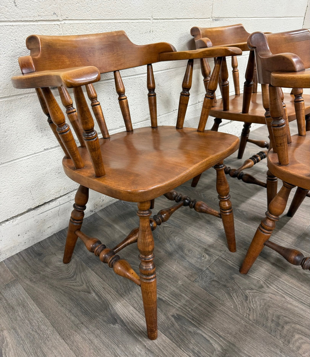 VTG Sprague & Carleton Colonial Revival Solid Maple Barrel Back Captain Chairs