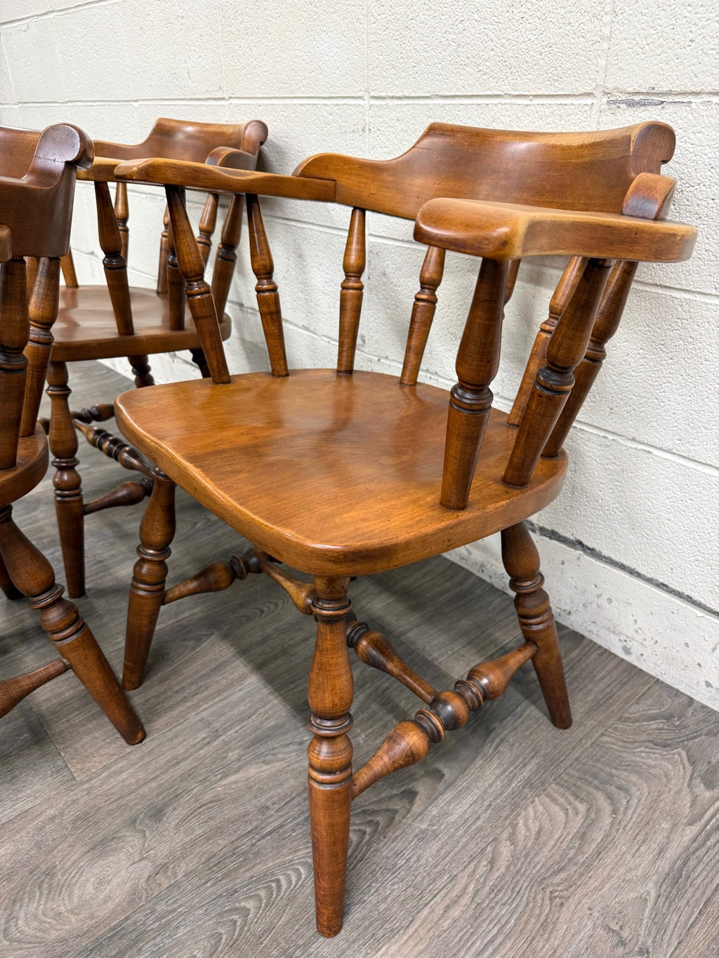VTG Sprague & Carleton Colonial Revival Solid Maple Barrel Back Captain Chairs