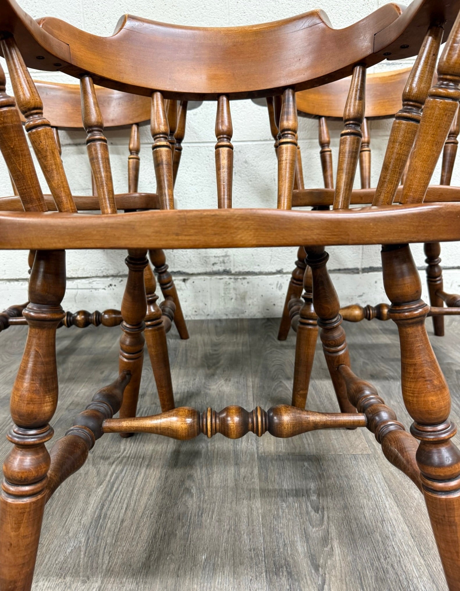 VTG Sprague & Carleton Colonial Revival Solid Maple Barrel Back Captain Chairs