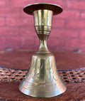 Vintage Hand Etched Brass Candlestick Holder and Bell