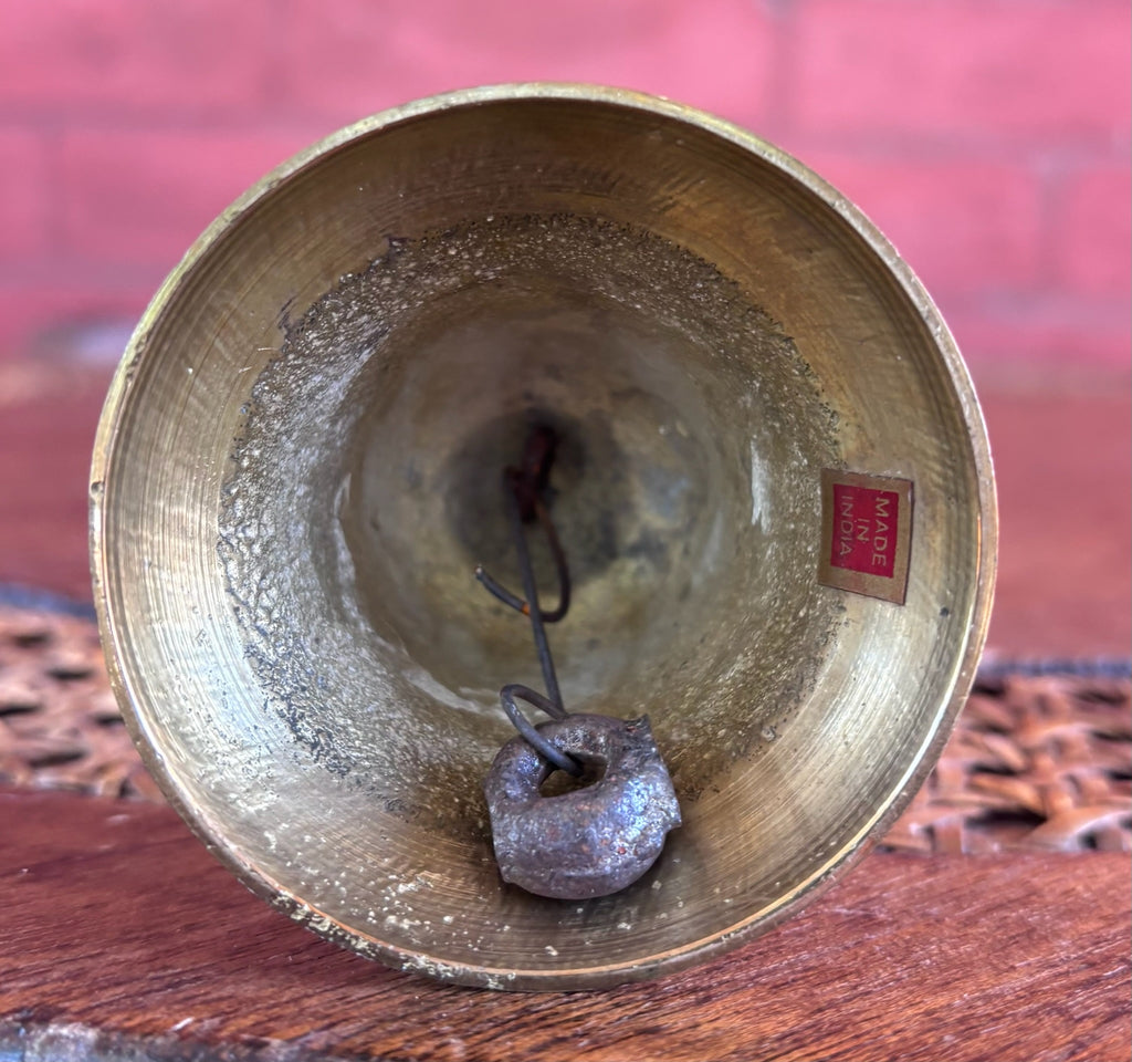 Vintage Hand Etched Brass Candlestick Holder and Bell