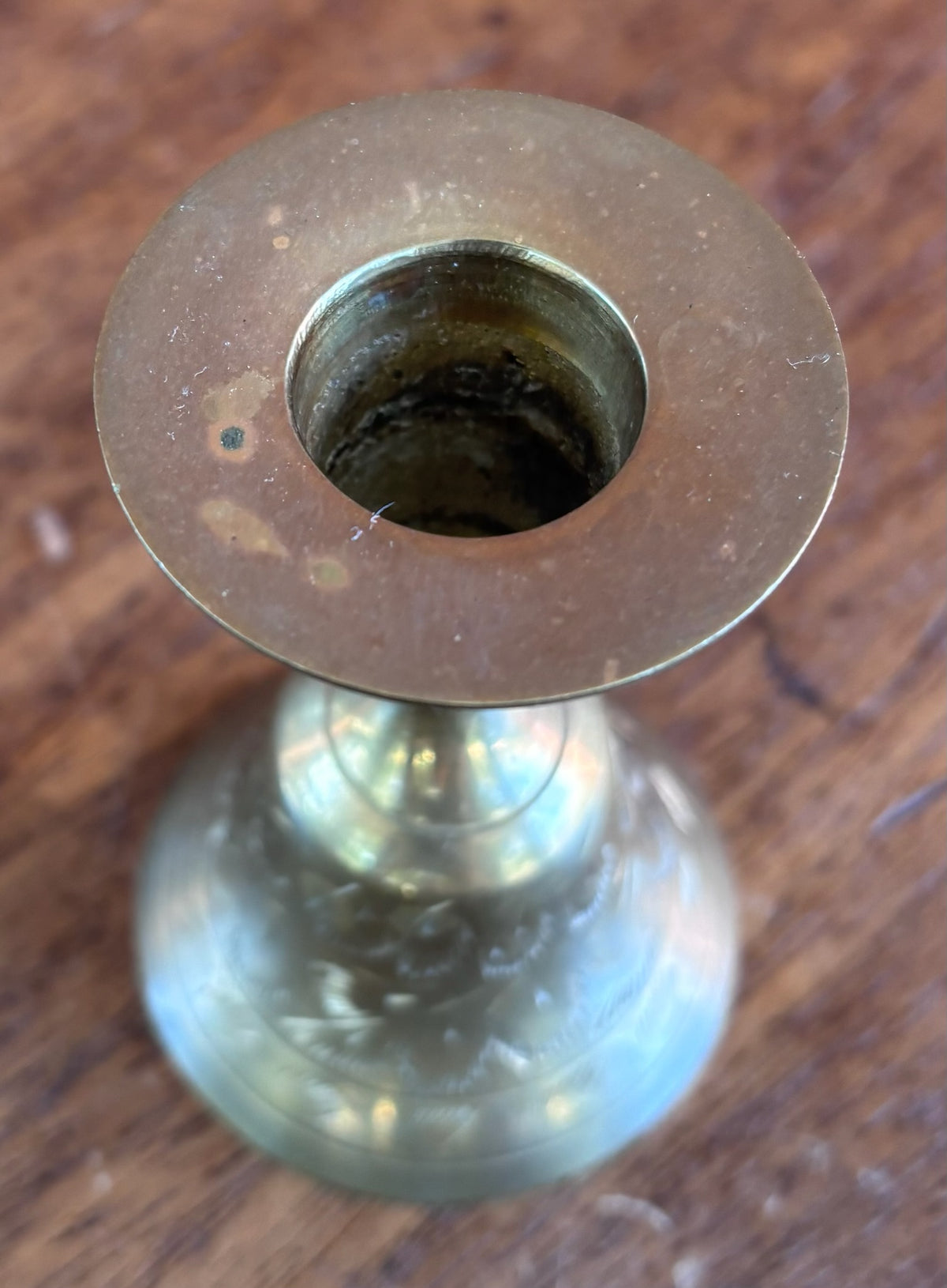 Vintage Hand Etched Brass Candlestick Holder and Bell