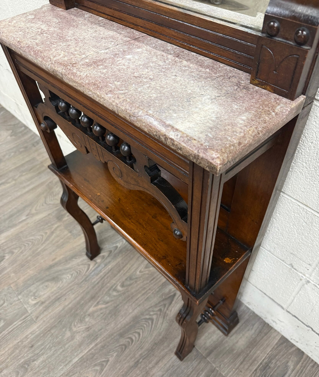 Antique Victorian Eastlake Hall or Entry Pier Mirror with Tennessee Red Marble