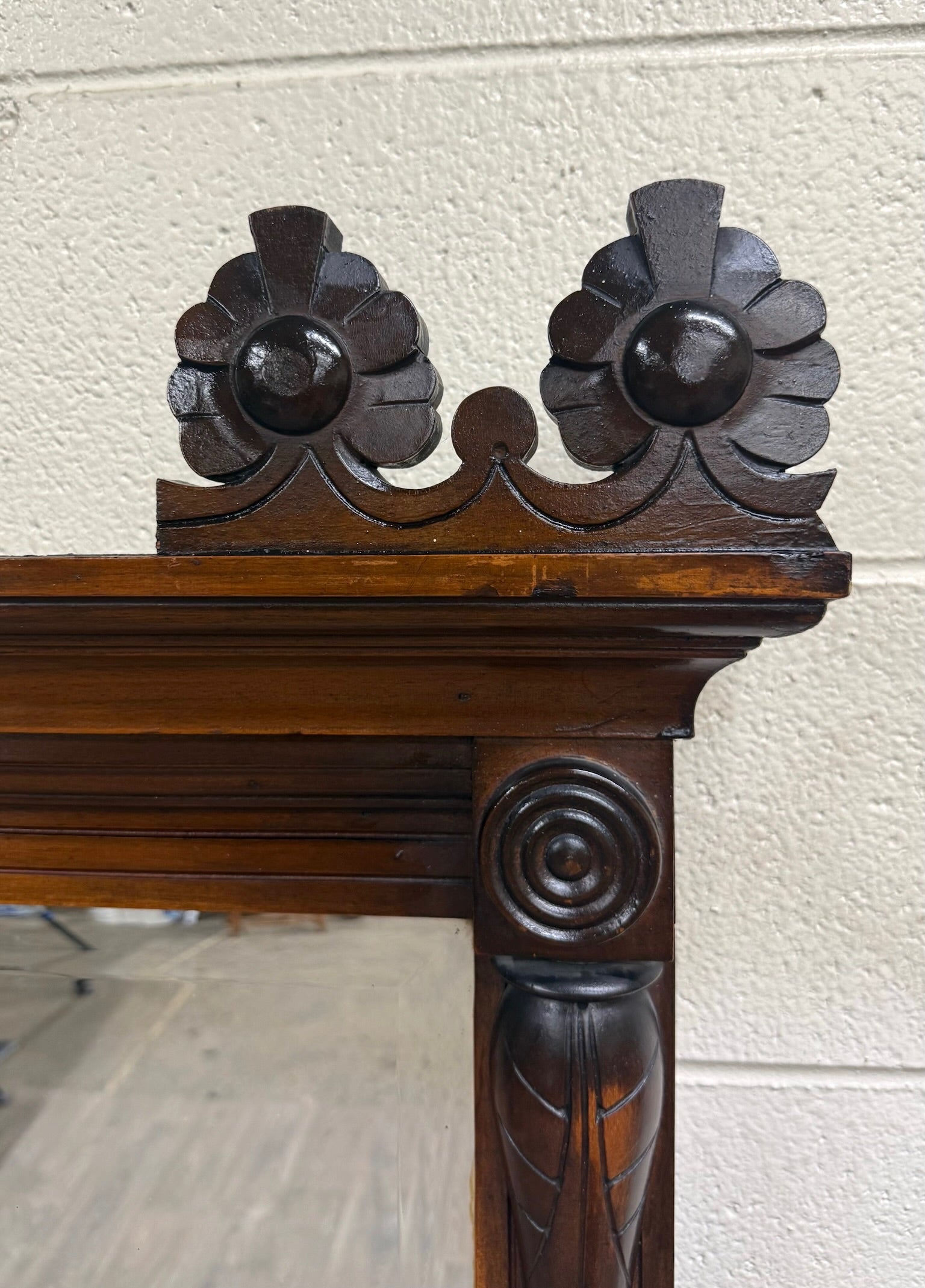 Antique Victorian Eastlake Hall or Entry Pier Mirror with Tennessee Red Marble