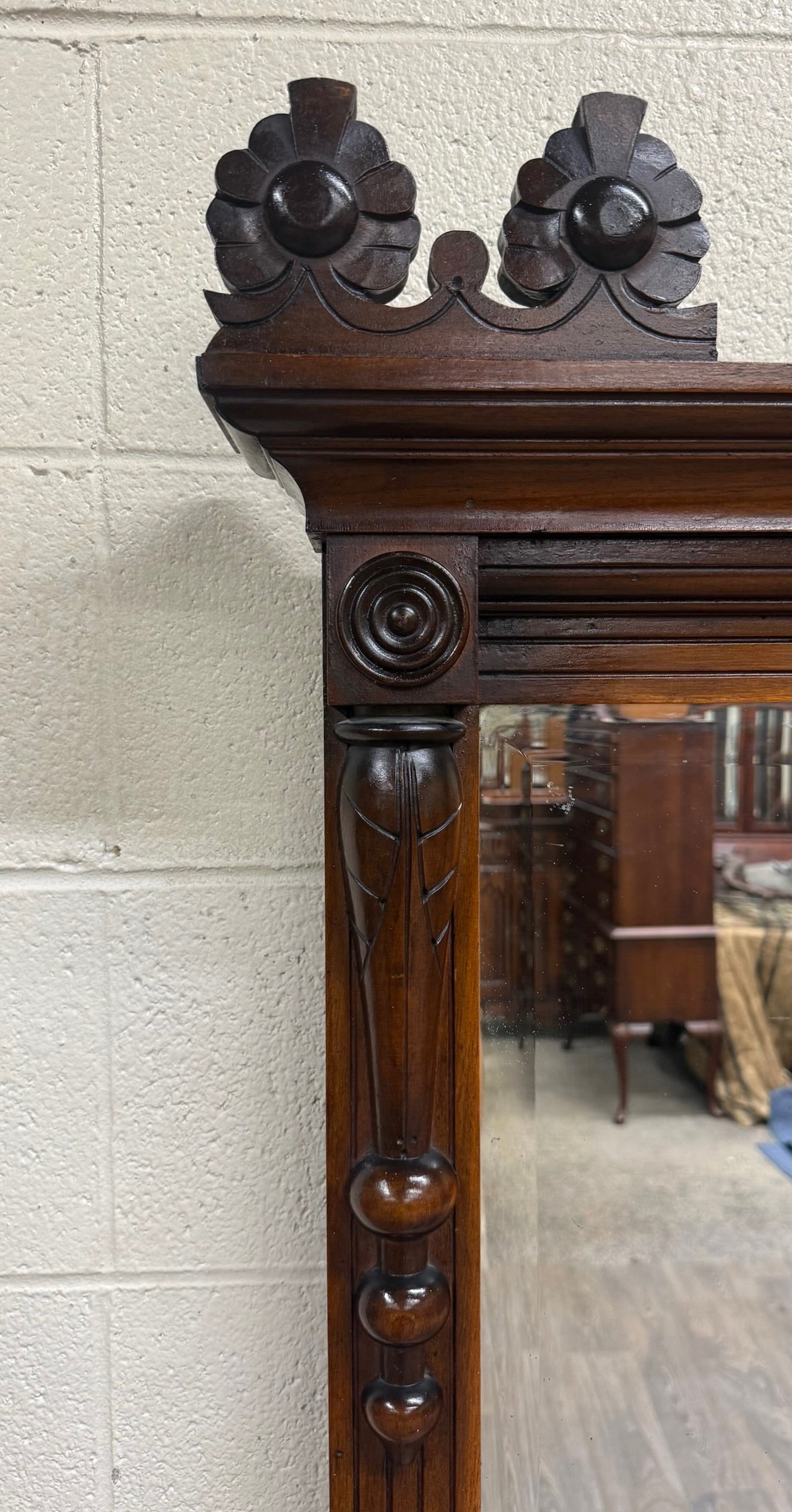 Antique Victorian Eastlake Hall or Entry Pier Mirror with Tennessee Red Marble