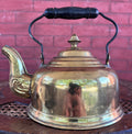 Vintage Solid Brass Tea Kettle with Wood Grip