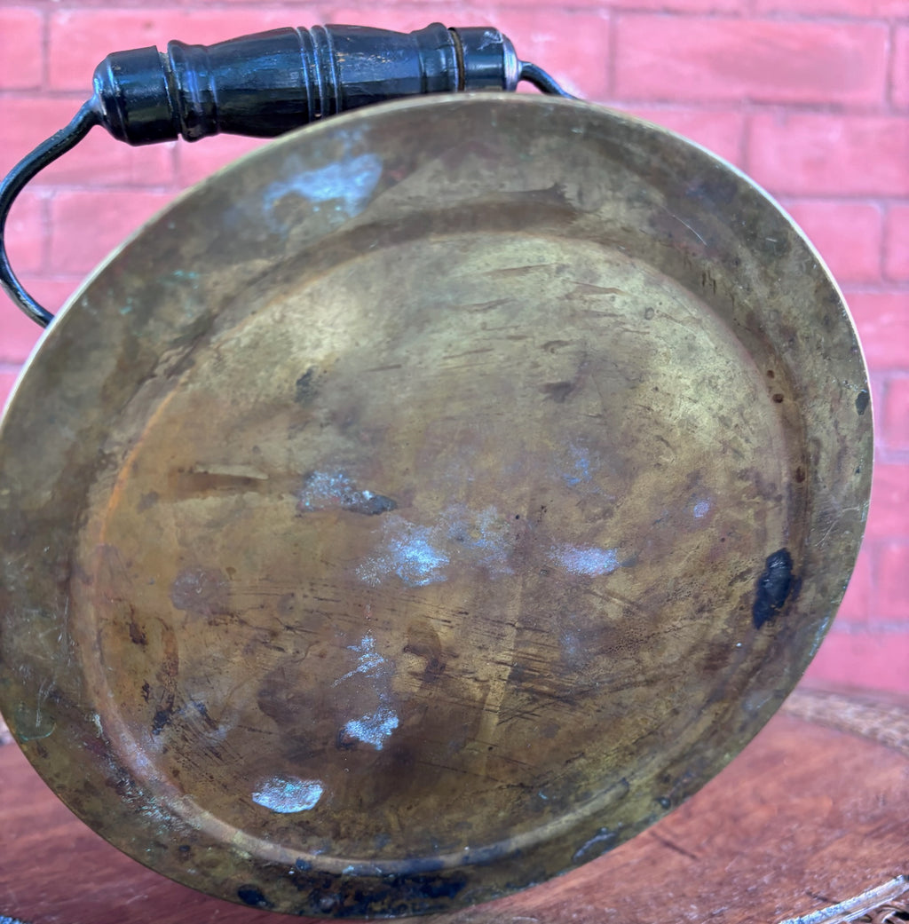 Vintage Solid Brass Tea Kettle with Wood Grip