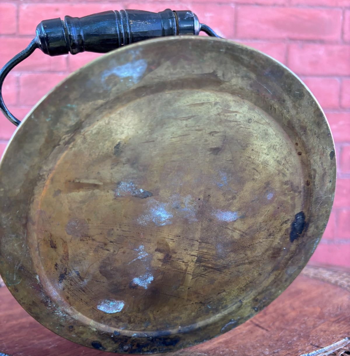Vintage Solid Brass Tea Kettle with Wood Grip