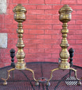 Antique Brass and Iron Fireplace Andirons - Pair