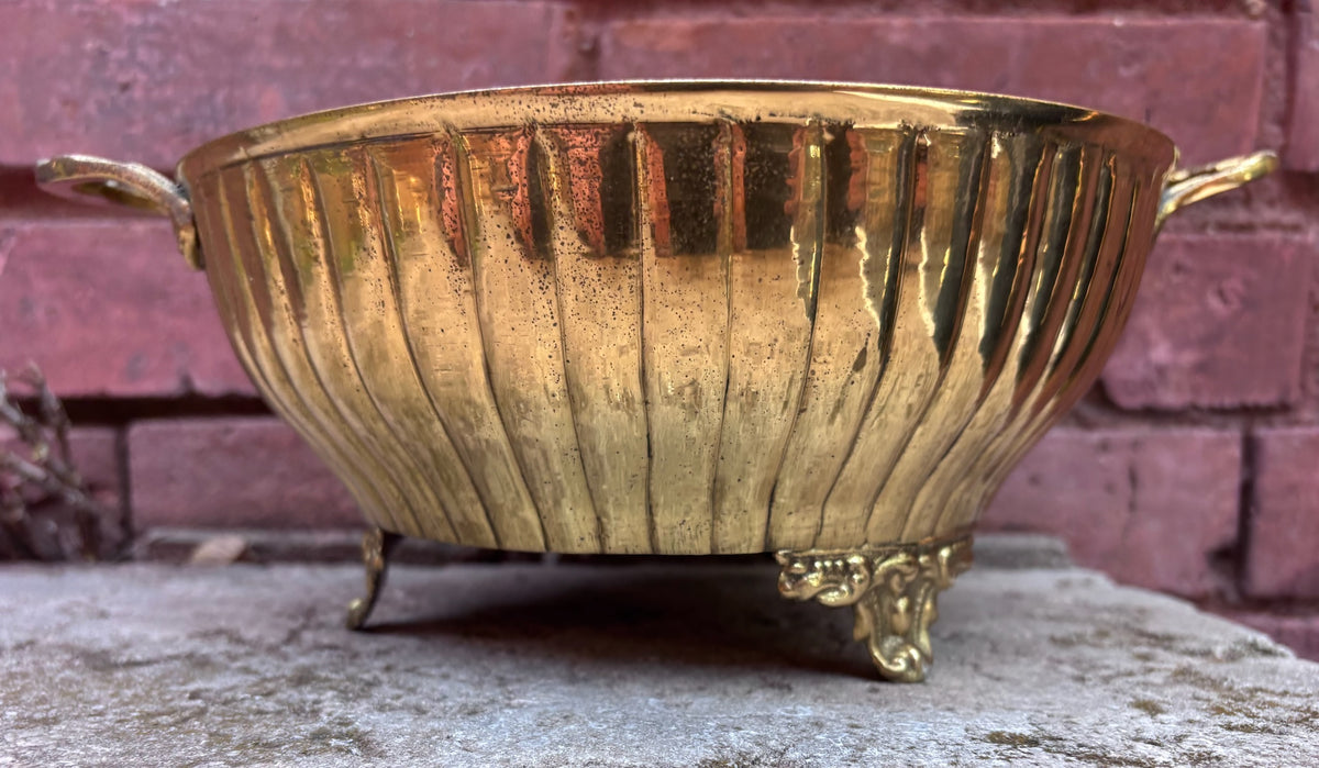 Vintage Solid Brass Centerpiece or Planter Bowl with Handles and Feet