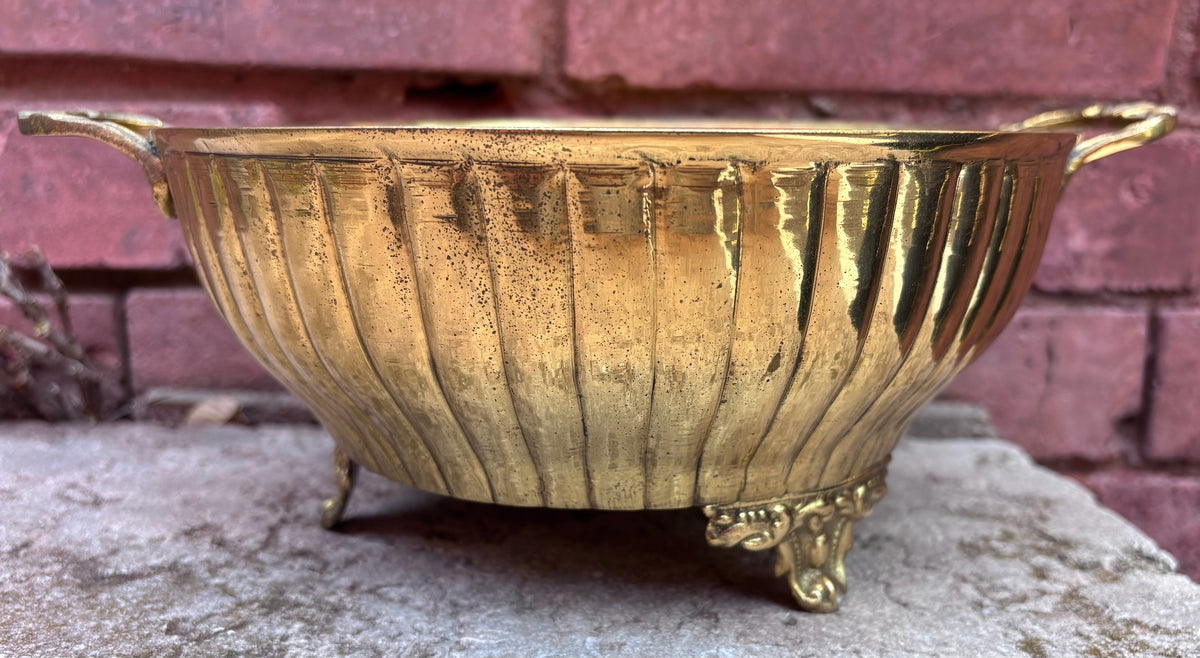 Vintage Solid Brass Centerpiece or Planter Bowl with Handles and Feet