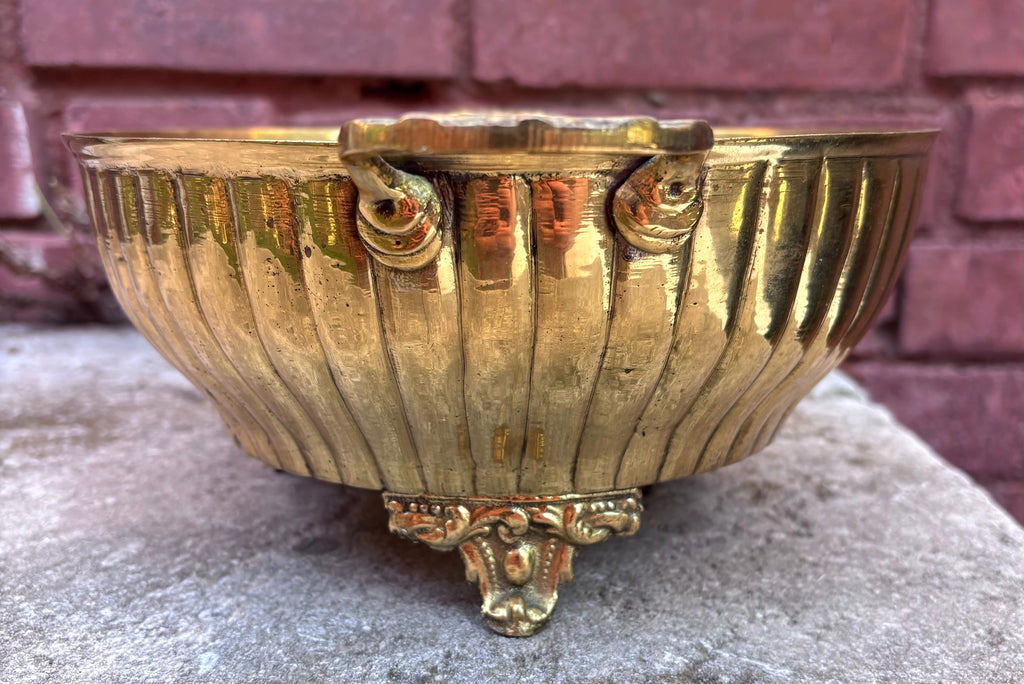 Vintage Solid Brass Centerpiece or Planter Bowl with Handles and Feet