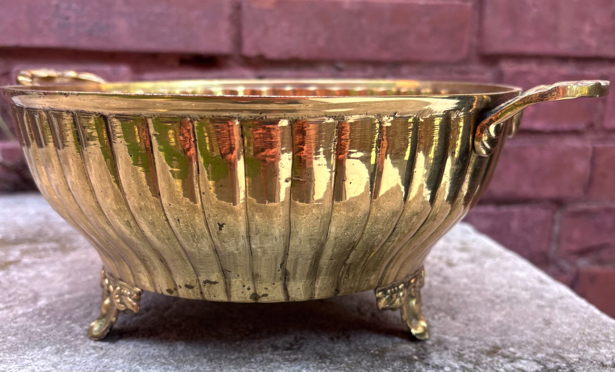 Vintage Solid Brass Centerpiece or Planter Bowl with Handles and Feet