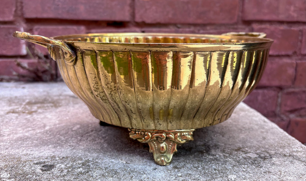 Vintage Solid Brass Centerpiece or Planter Bowl with Handles and Feet
