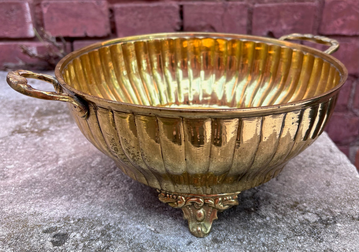 Vintage Solid Brass Centerpiece or Planter Bowl with Handles and Feet