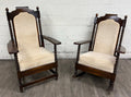Vintage Jacobean Revival or Tudor Style Barley Twist Oak Armchair and Rocker Set