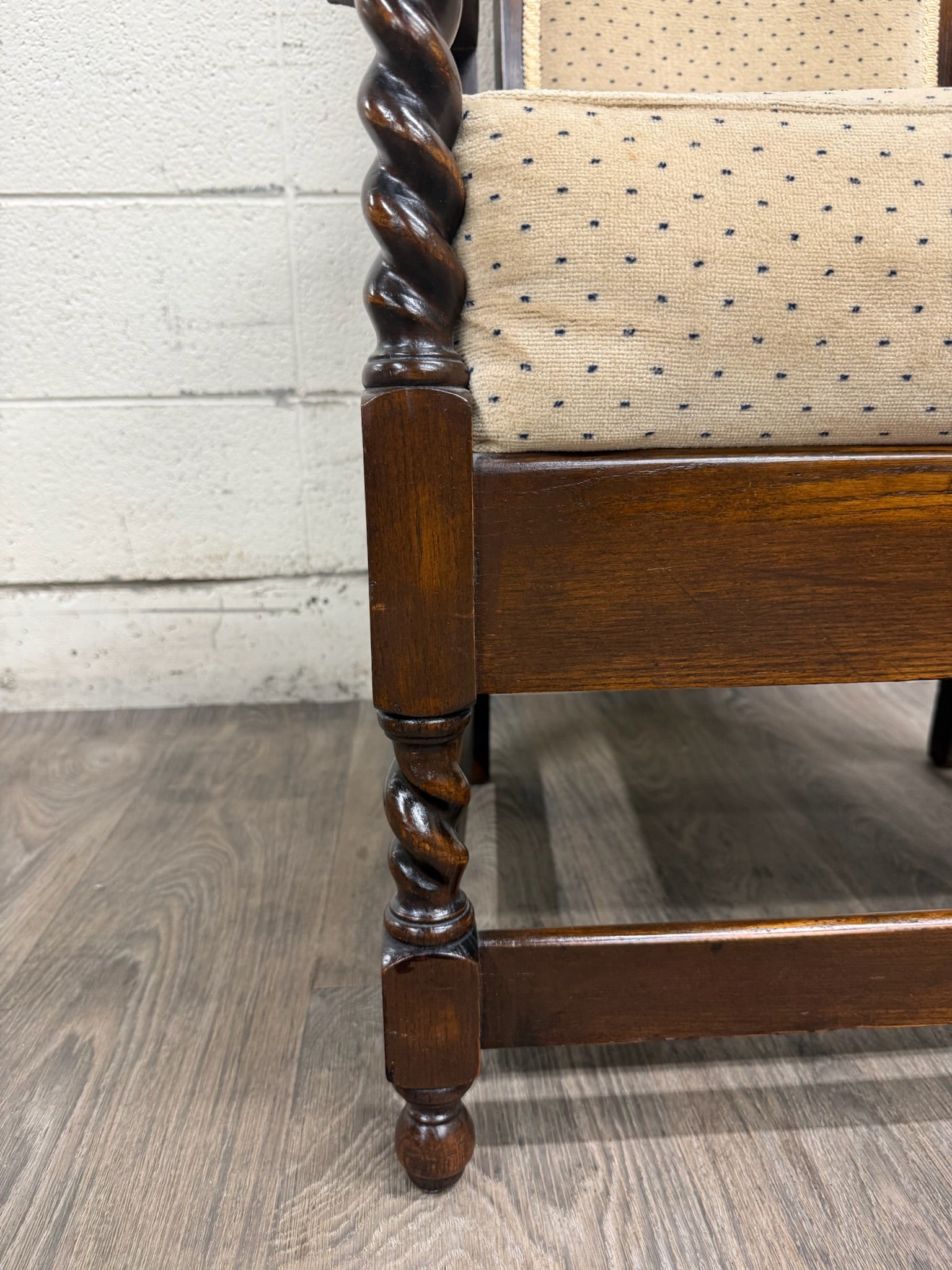 Vintage Jacobean Revival or Tudor Style Barley Twist Oak Armchair and Rocker Set