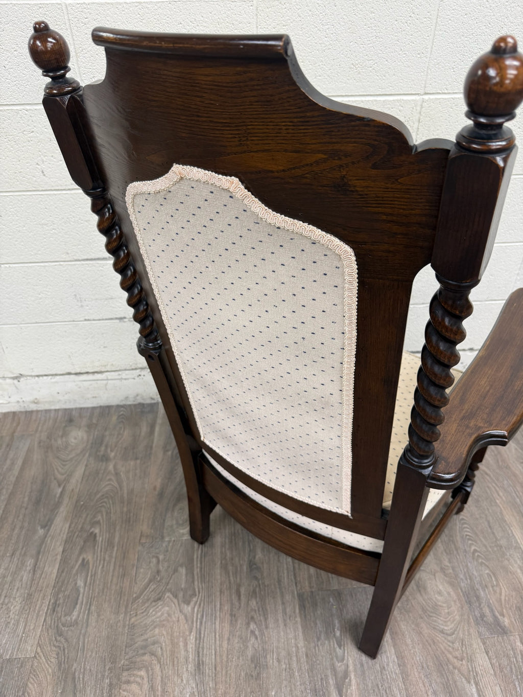 Vintage Jacobean Revival or Tudor Style Barley Twist Oak Armchair and Rocker Set