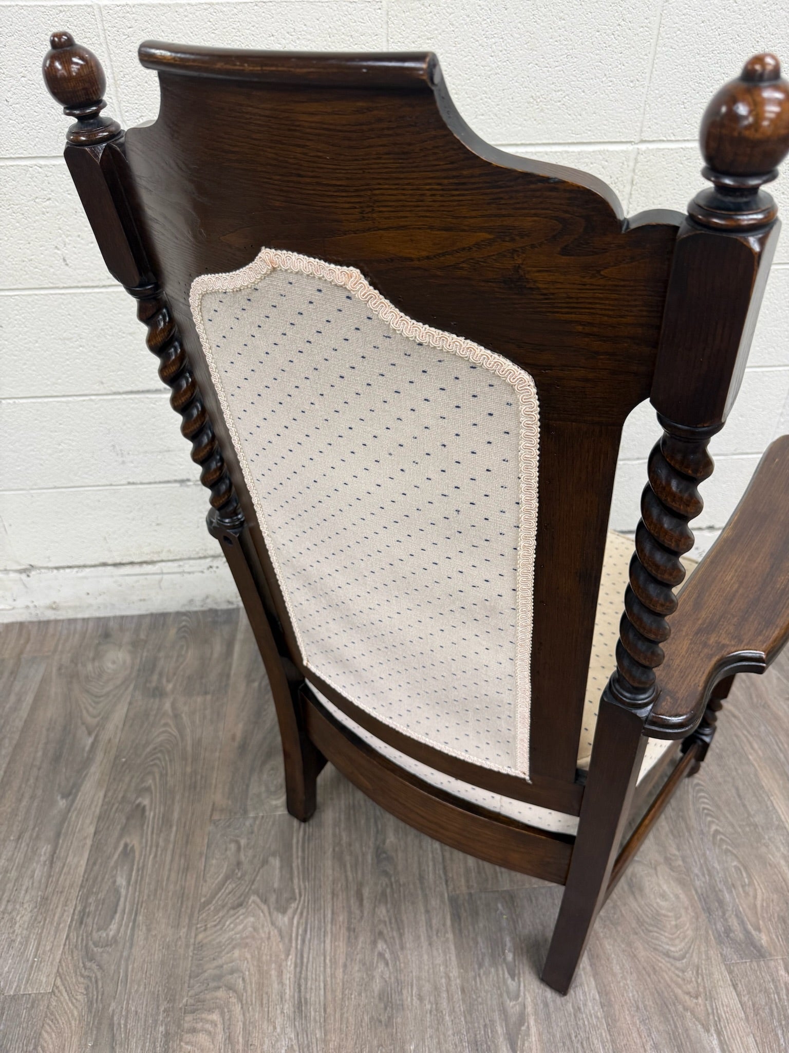 Vintage Jacobean Revival or Tudor Style Barley Twist Oak Armchair and Rocker Set