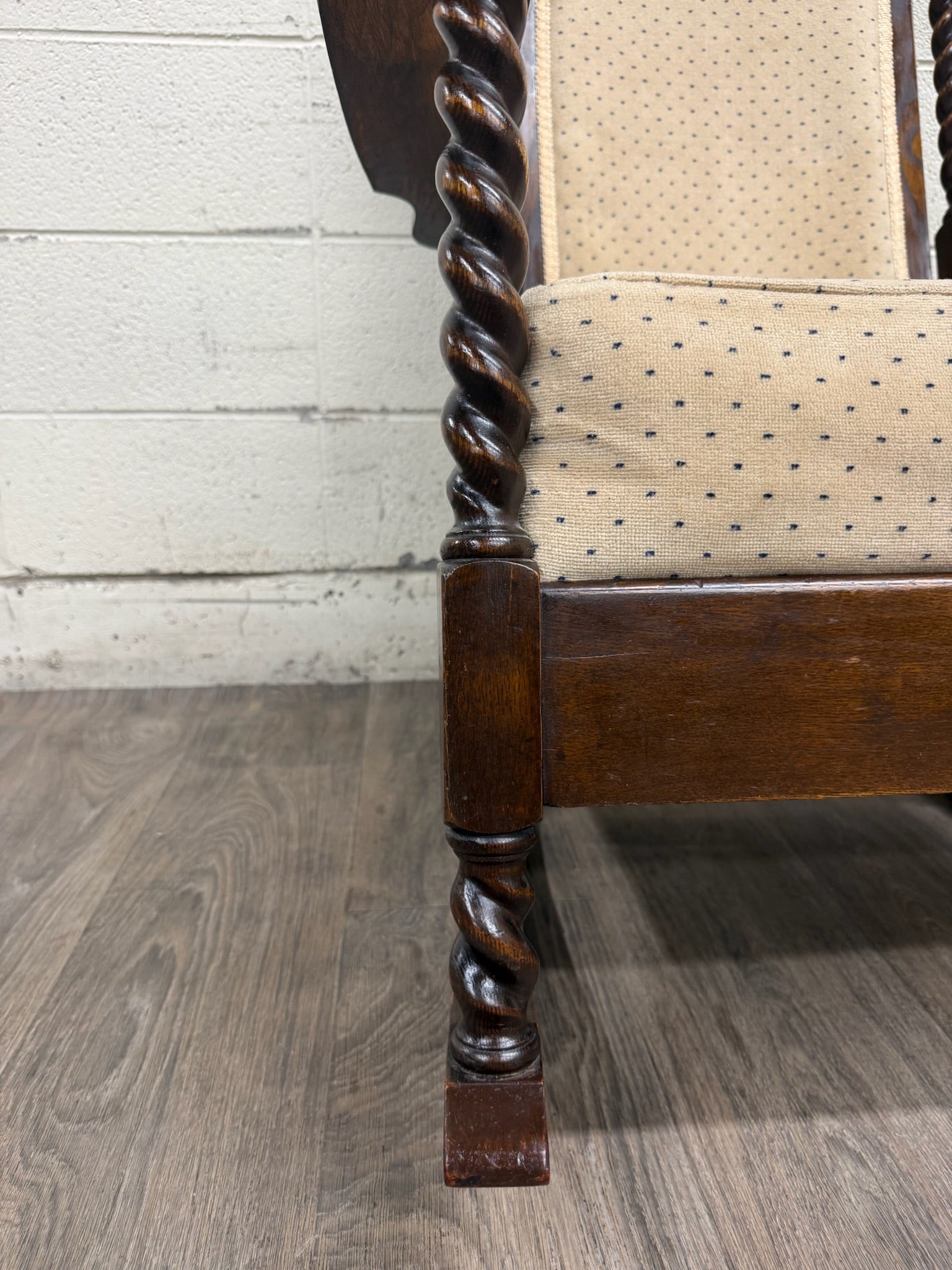 Vintage Jacobean Revival or Tudor Style Barley Twist Oak Armchair and Rocker Set