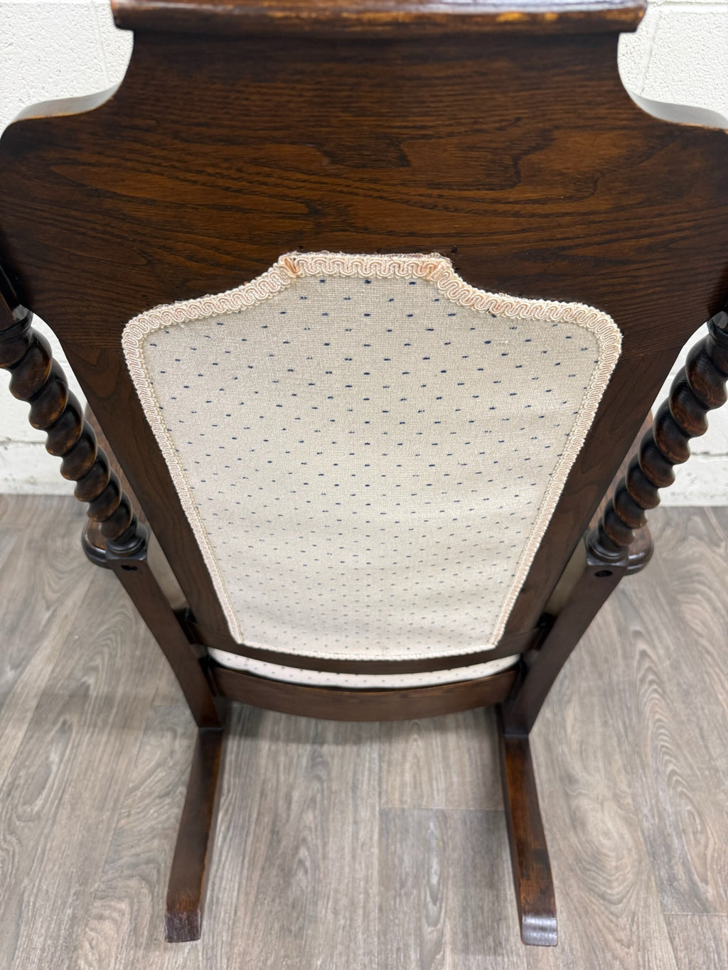 Vintage Jacobean Revival or Tudor Style Barley Twist Oak Armchair and Rocker Set